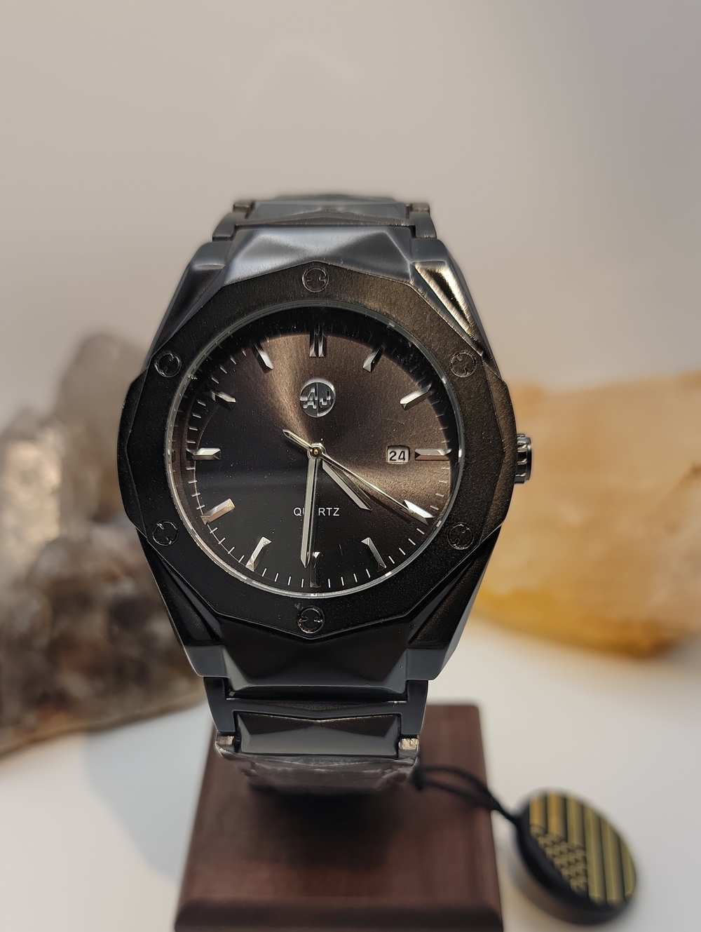 NEW⌚️AJ Quality Watches Matte Black Quartz Men’s 45.5mm Watch Black Sunray Dial